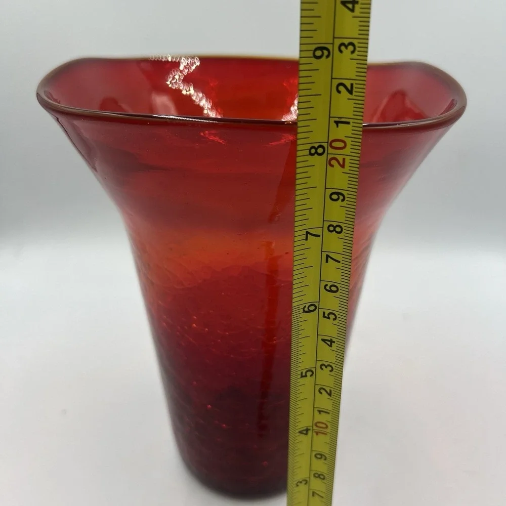 Kanawha Glass‎ Amberina Crackle Vase Flared Rim UV Glow MCM WV Art Glass VTG